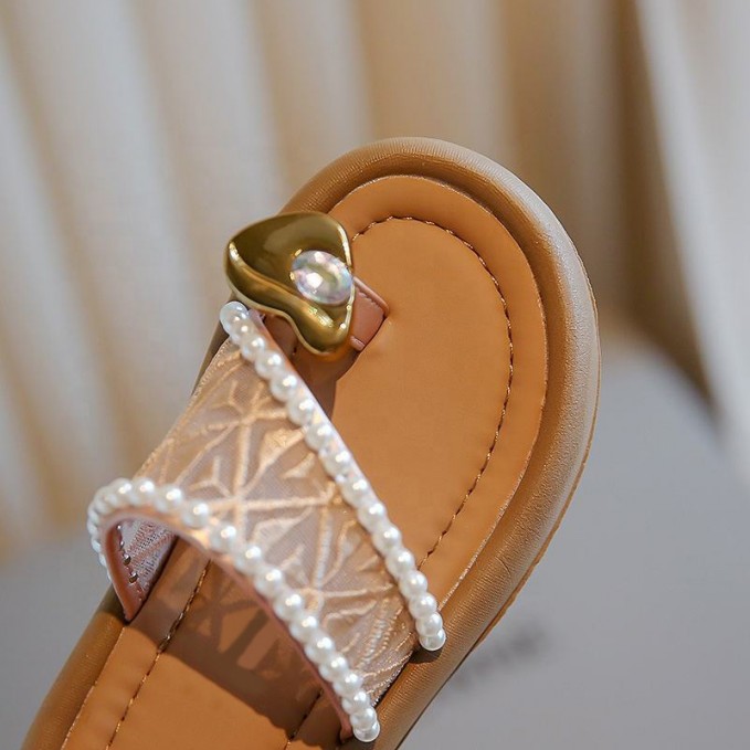 Summer pearl sweet soft-soled girls slippers