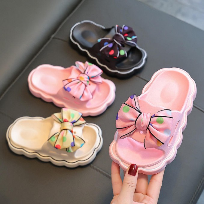 Sweet bowknot non-slip wear-resistant girls slippers