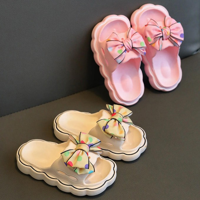 Sweet bowknot non-slip wear-resistant girls slippers