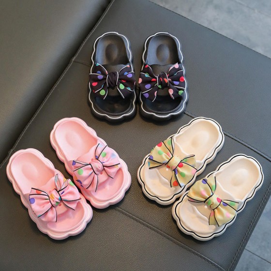 Sweet bowknot non-slip wear-resistant girls slippers
