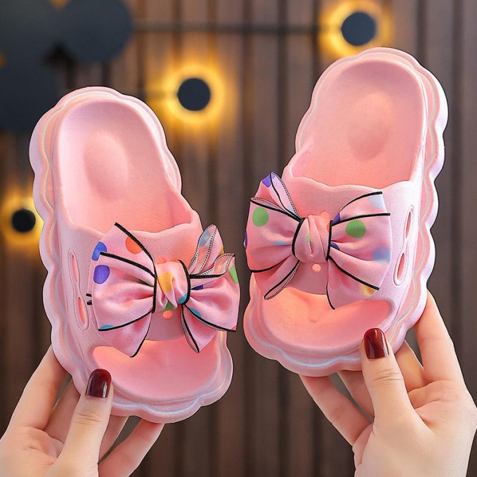 Sweet bowknot non-slip wear-resistant girls slippers