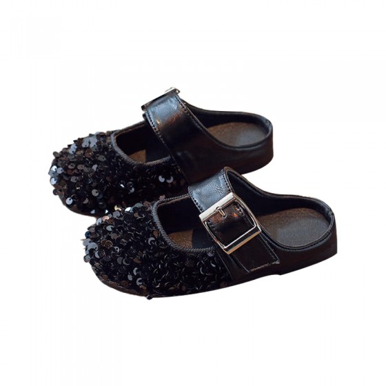 Sequined design closed toe comfortable girls slippers