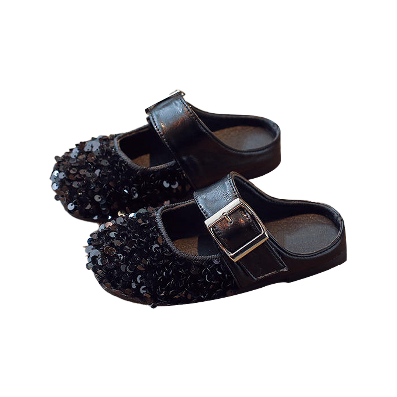 Sequined design closed toe comfortable girls slippers
