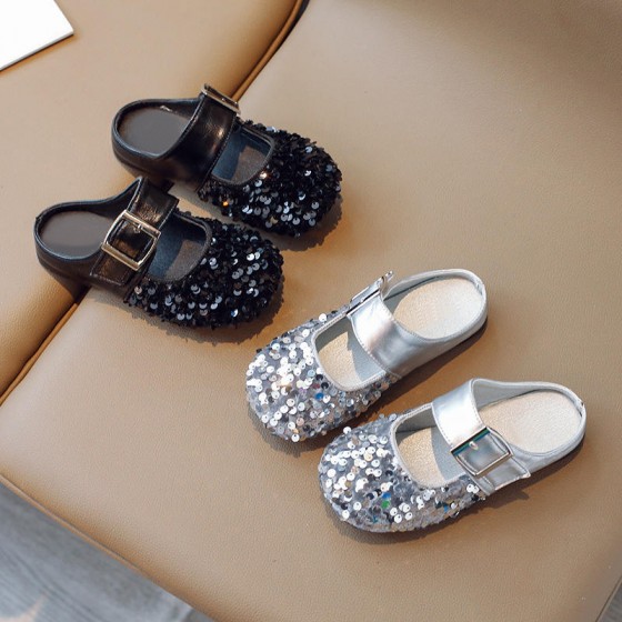 Sequined design closed toe comfortable girls slippers