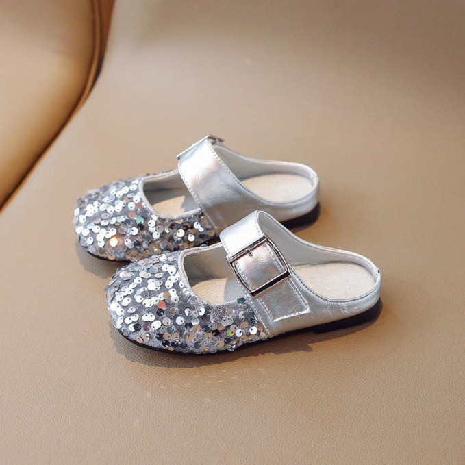 Sequined design closed toe comfortable girls slippers