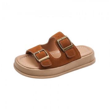 Decorative buckle round toe thick-soled girls slippers