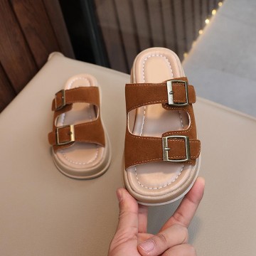 Decorative buckle round toe thick-soled girls slippers