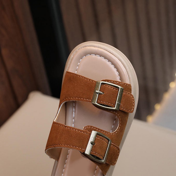 Decorative buckle round toe thick-soled girls slippers