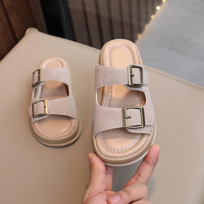 Decorative buckle round toe thick-soled girls slippers