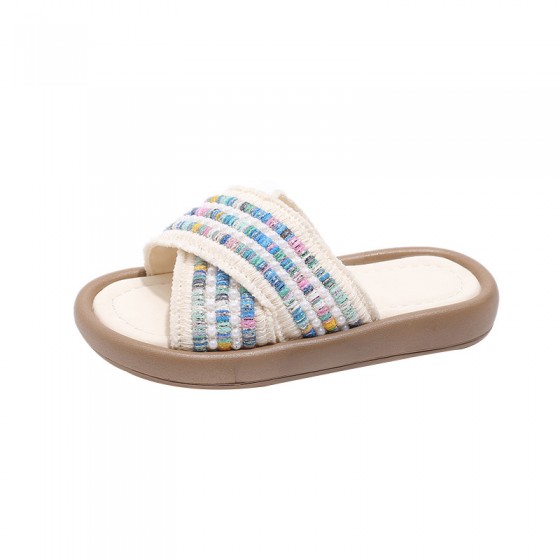 Colorful knitted cross strap girls slippers