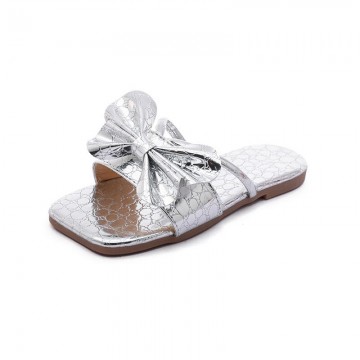 Bowknot decoration flat toe non-slip girls slippers