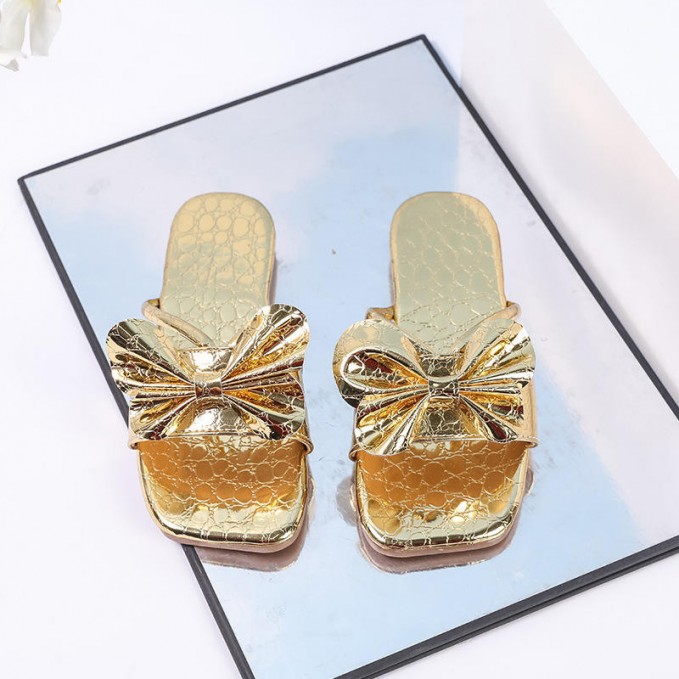 Bowknot decoration flat toe non-slip girls slippers