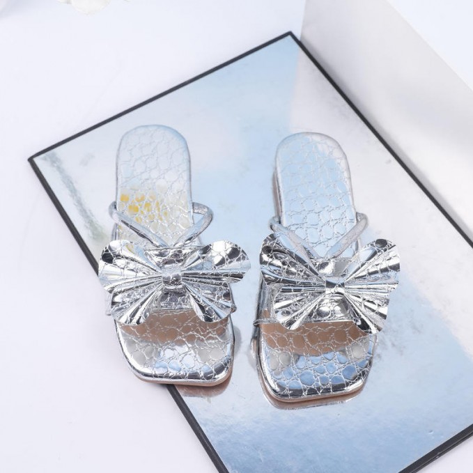 Bowknot decoration flat toe non-slip girls slippers