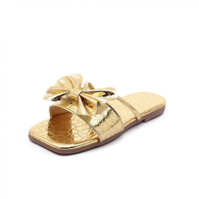 Bowknot decoration flat toe non-slip girls slippers