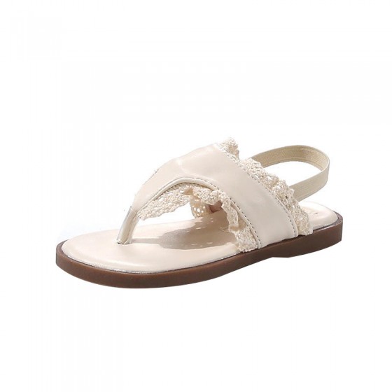 Ruffled trim girls flip flops with elastic back strap