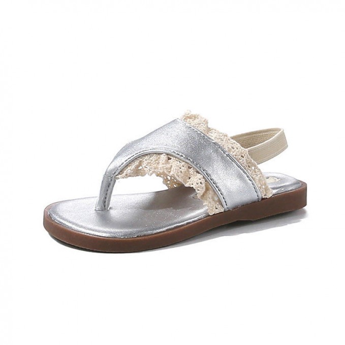 Ruffled trim girls flip flops with elastic back strap