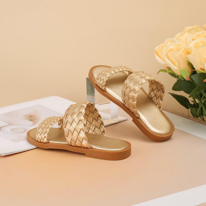 Braided design non-slip wear-resistant girls slippers