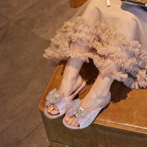 Fashion sweet pearl butterfly girls slippers