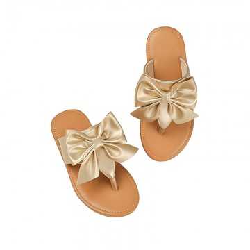 Elegant bowknot open toe flat girls slippers