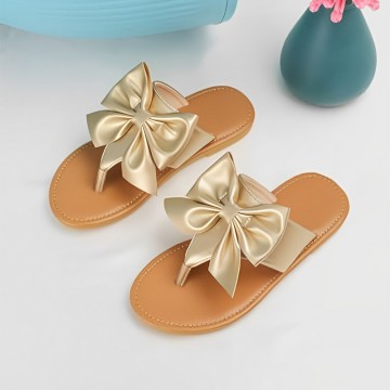 Elegant bowknot open toe flat girls slippers