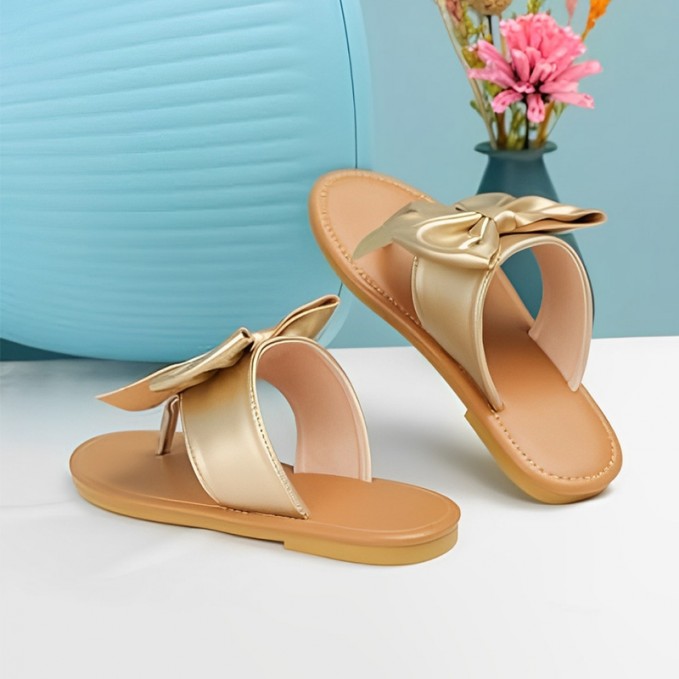 Elegant bowknot open toe flat girls slippers