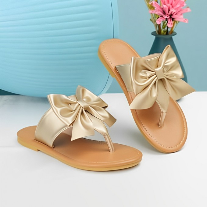 Elegant bowknot open toe flat girls slippers
