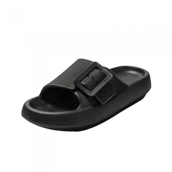 Black round toe thick soft bottom girls slippers