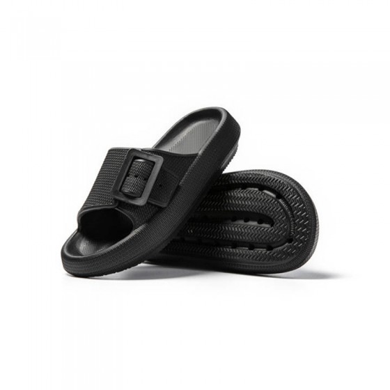 Black round toe thick soft bottom girls slippers
