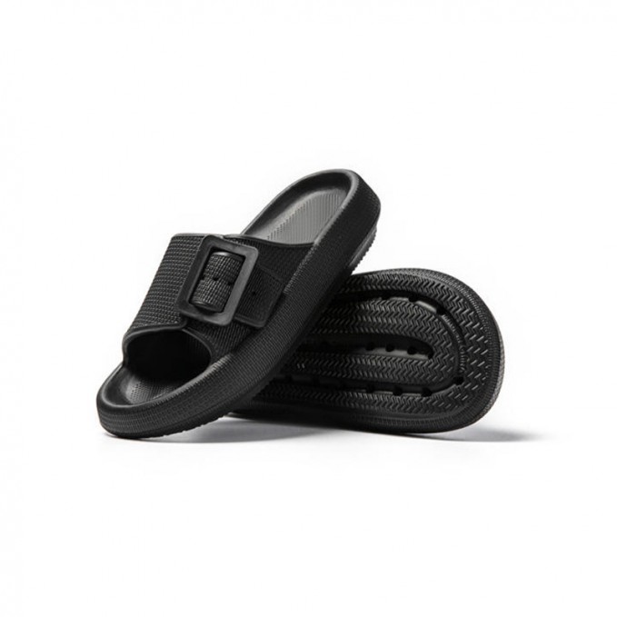 Black round toe thick soft bottom girls slippers