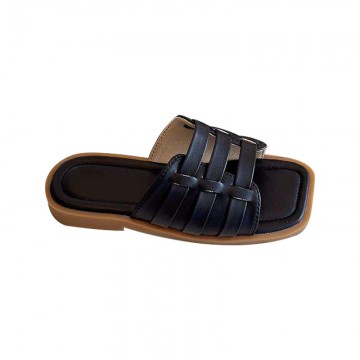 Retro woven flat toe non-slip girls slippers