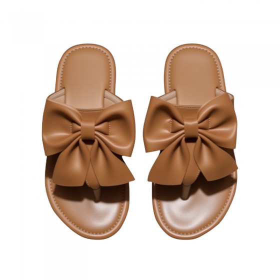 Brown elegant bow flat slippers for girls