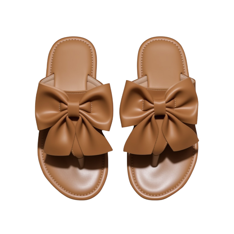 Brown elegant bow flat slippers for girls