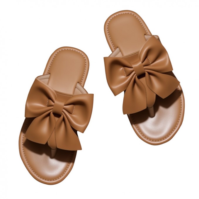 Brown elegant bow flat slippers for girls