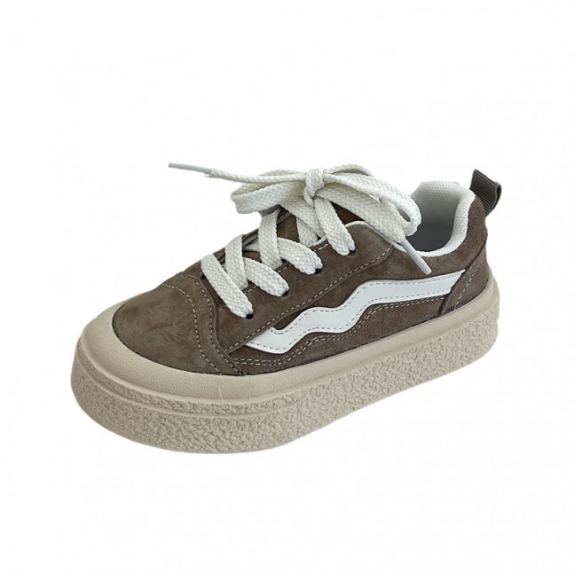 Comfortable round toe lace-up girls sneakers