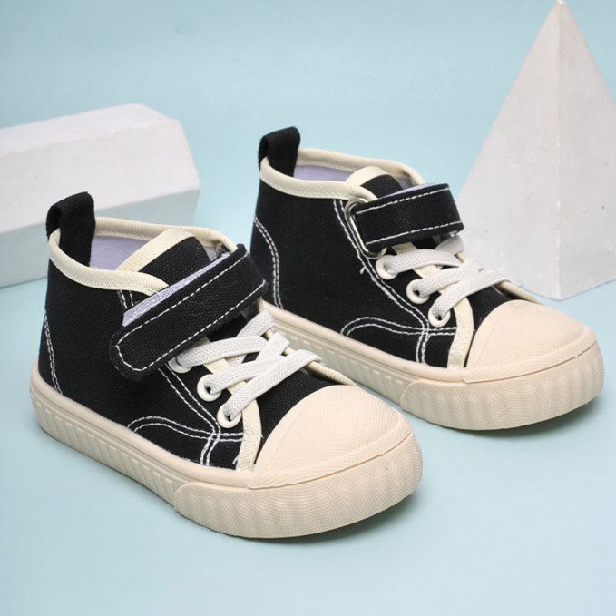 High top canvas velcro girls sneakers