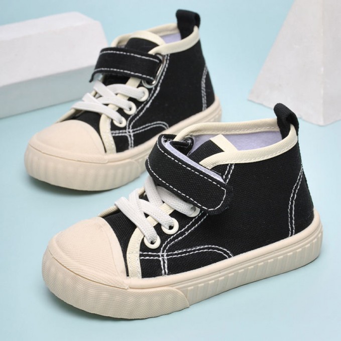 High top canvas velcro girls sneakers