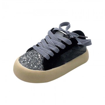 Girls' leather sneakers with sequined toe