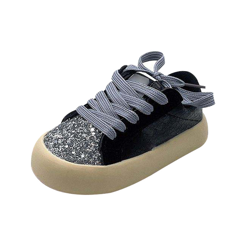 Girls' leather sneakers with sequined toe