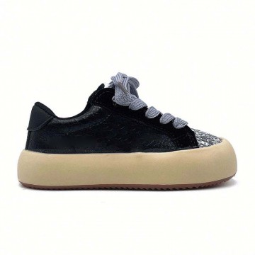 Girls' leather sneakers with sequined toe