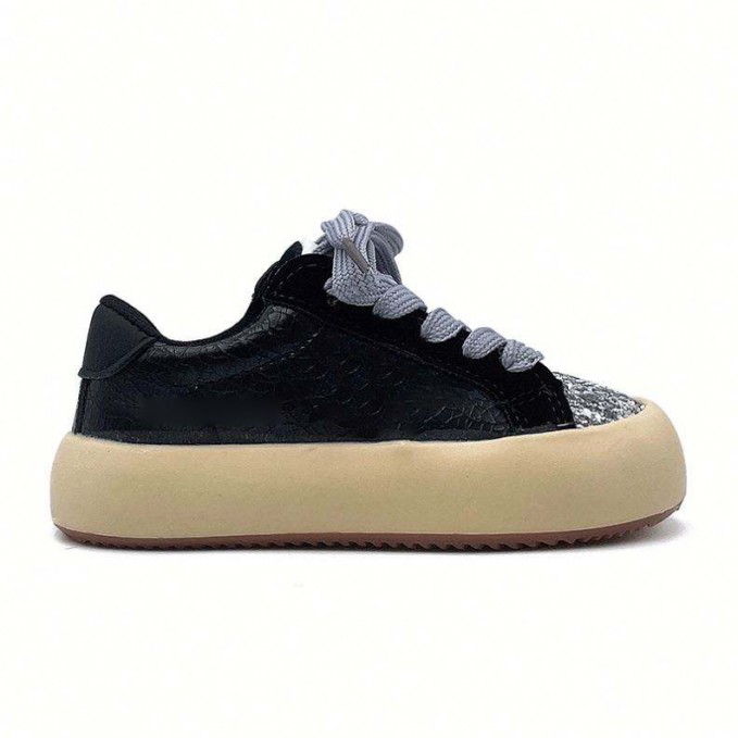 Girls' leather sneakers with sequined toe