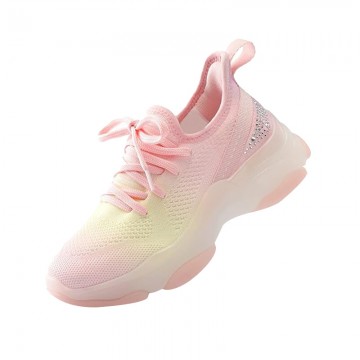 Gradient rhinestone lace-up girls sneakers