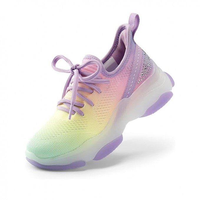 Gradient rhinestone lace-up girls sneakers