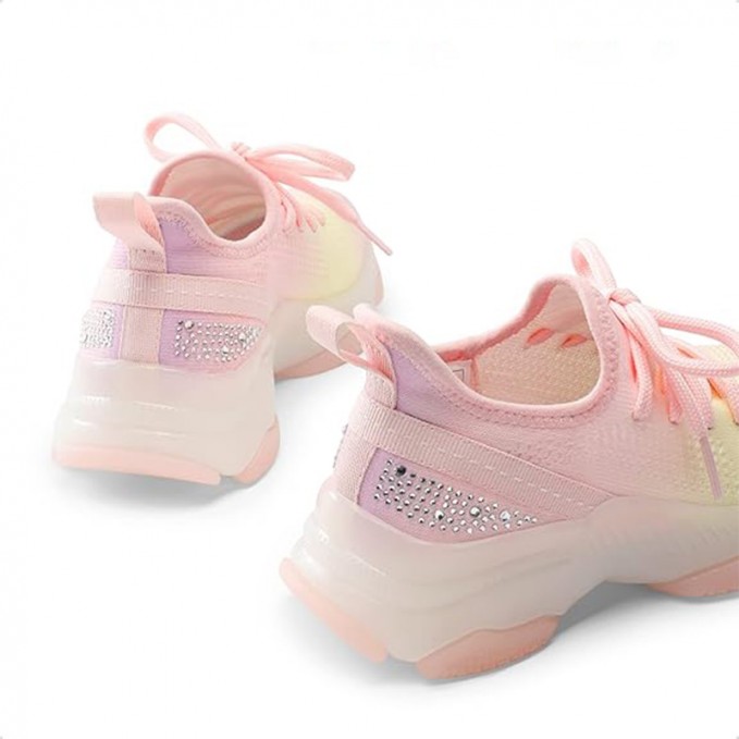 Gradient rhinestone lace-up girls sneakers
