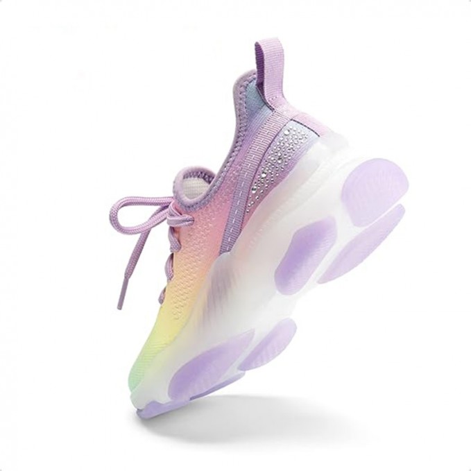 Gradient rhinestone lace-up girls sneakers