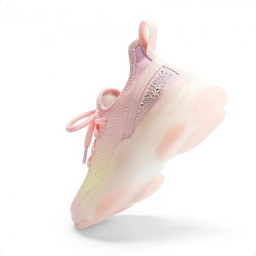 Gradient rhinestone lace-up girls sneakers